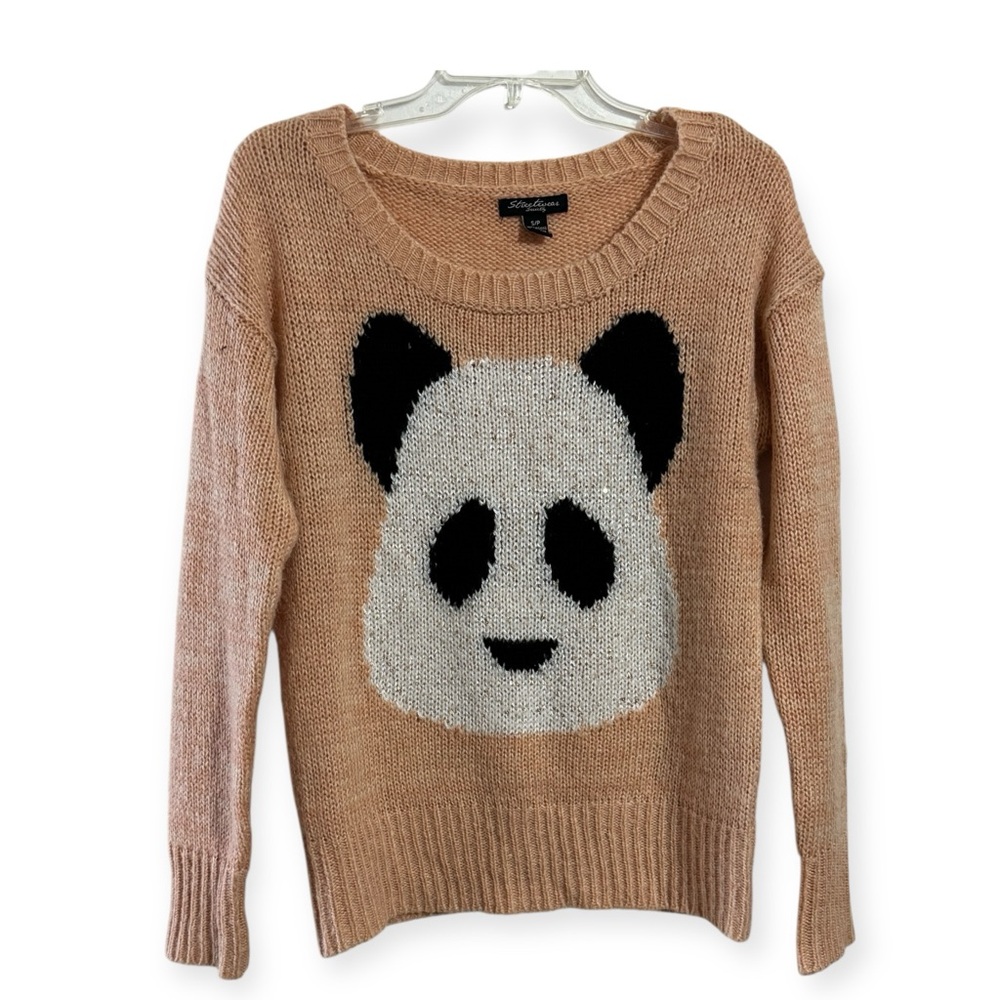 Streetwear Society Peach Panda Knit Sweater Small Cute Comfy Kawaii Long Sleeve - Picture 8 of 8